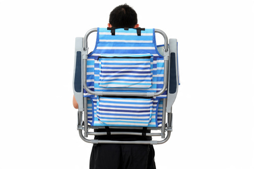 Składany Leżak Plażowy z Kieszonkami i Torbą Termiczną Stal Titanium Udźwig 150 kg