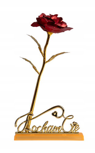 CZEROWNA WIECZNA RÓŻA ZE ZŁOTĄ ŁODYGĄ NAPIS KOCHAM CIĘ PREZENT WALENTYNKI