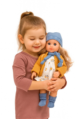 Lalka Słodka Maja Z Kamizelką Pomarańczową Oraz Szalikiem I Rękawiczkami