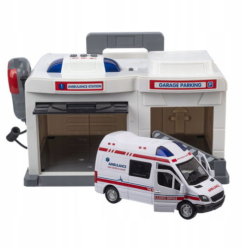 BAZA DLA KARETKI GARAŻ Z SZLABANEM Z AUTEM KARETKĄ AMBULANSEM