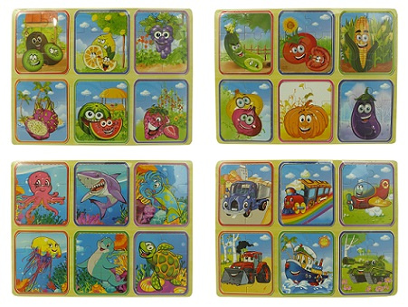 DREWNO UKŁADANKA 6 OBRAZKÓW PUZZLI NA TABLICY FOLIA PAK 180
Wymiary 30x0,5x22,5 cm / Waga 211 g
owoce, zwierzęta morskie, pojazdy