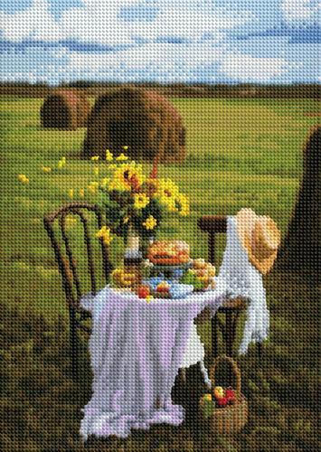 Diamentowa Mozaika Haft Wykwintne Śniadanie Na Polu Po Żniwach 30x40 Cm