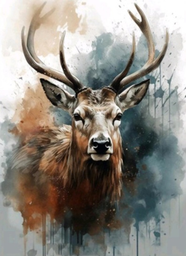 Diamentowa Mozaika Portret Jelenia Na Tle Farb 30x40Cm Kreatywne Diamenty