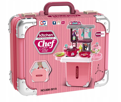 Kuchnia Dla Dzieci W Przenośnej Różowej Walizce Z Akcesoriami Zestaw