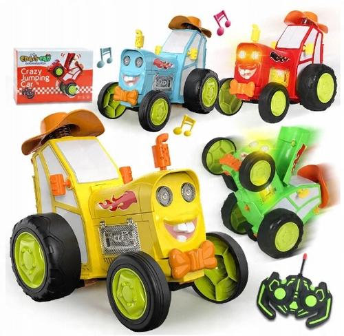 Czerwony Traktor Sterowany Pilotem Z Uśmiechem Oraz Czapką Farmera
