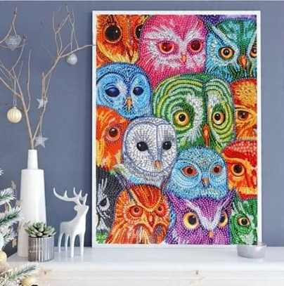 Diamentowa Mozaika Haft Mandala 7D Mozaika Sowy 30X40