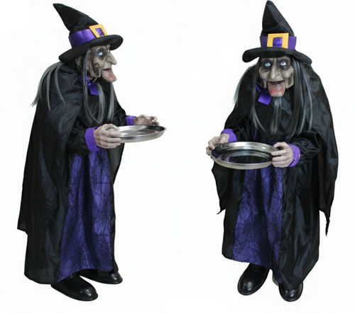 Baba Jaga z tacą 95 cm - mówiąca dekoracja z podświetlanymi oczami