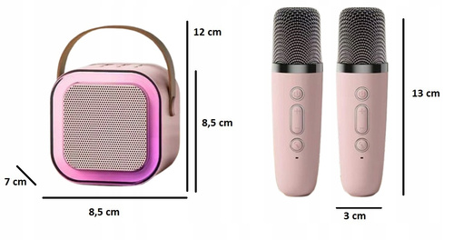 Głośnik Karaoke 2 Mikrofony Bluetooth USB Karta Pamięci Różowy Światła LED