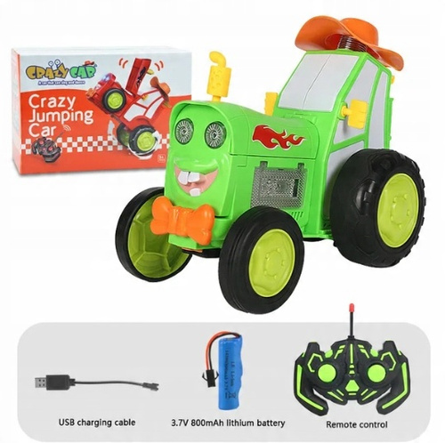 Czerwony Traktor Sterowany Pilotem Z Uśmiechem Oraz Czapką Farmera