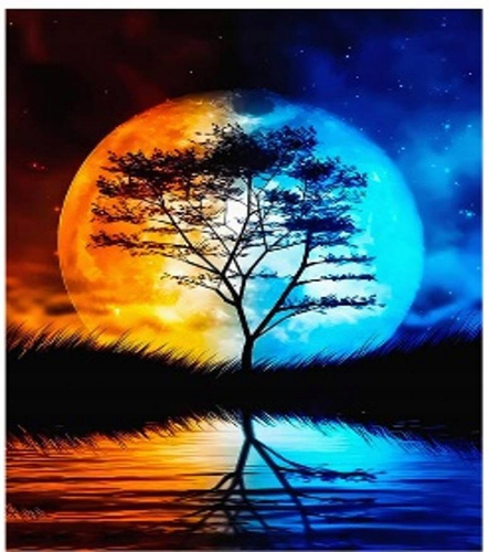 Diamentowa Mozaika Księżyc Nad Jeziorem Haft Kreatywny 30x40 Cm