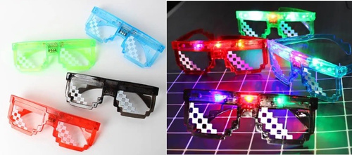 OKULARY PIKSEL LED ŚWIECĄCE, pak 600
trzy tryby świecenia, różne kolory, 
wymiary: 14 x 5,3 cm