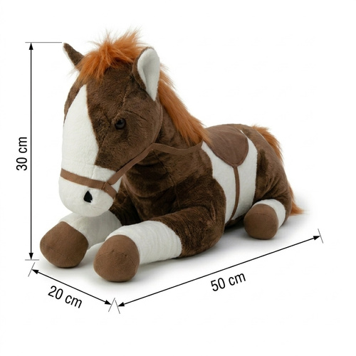 Pluszowy Konik Brązowo-Biały Leżący Koń 50Cm Przytulanka Dla Dzieci
