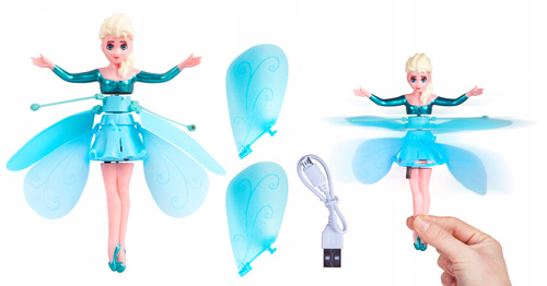 LALKA WRÓŻKA NIEBIESKA LATAJĄCA NAD DŁONIĄ