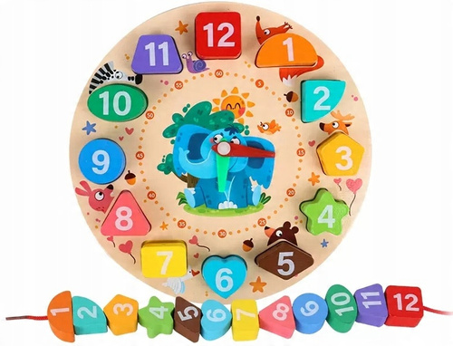 Zegar Drewniany Sorter Klocki Kształty Nawklekanka