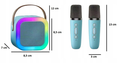 Głośnik Karaoke 2 Mikrofony Bluetooth USB Karta Niebieski Światła LED