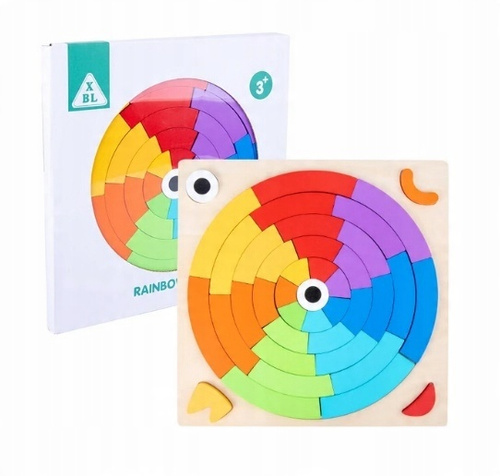 Drewniana Układanka Dla Dzieci Rozwijająca Puzzle Tęczowe Koliste