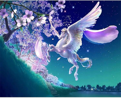 Diamentowa Mozaika Pegaz Nad Zielonym Wzgórzem 30X40 Cm Kreatywne Diamenty