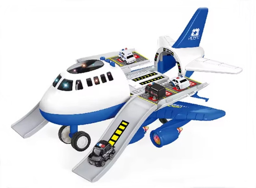 SAMOLOT ROZKŁADANY POLICYJNY + POJAZDY, pak 24, 
światło/dźwięk, samochodziki
wymiary opakowania: 37 x 14,8 x 27 cm
