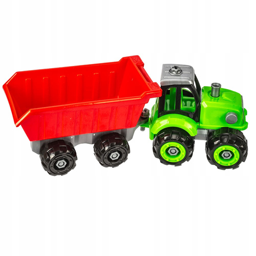 DUZY TRAKTOR CIĄGNIK Z PRZYCZEPĄ ZESTAW DO SKRĘCANIA ZESTAW FARMERA