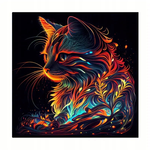 Diamentowa Mozaika Kot Z Roślinami Haft Kreatywny 30x40 Cm