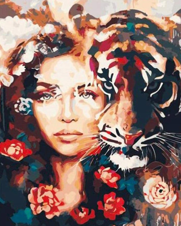 Malowanie Po Numerach Kobieta Z Tygrysem 50X40 Cm Na Ramie Kreatywne