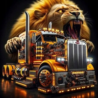 Malowanie Po Numerach Truck Auto z Lwem Ryczącym 40X50 Z Ramą