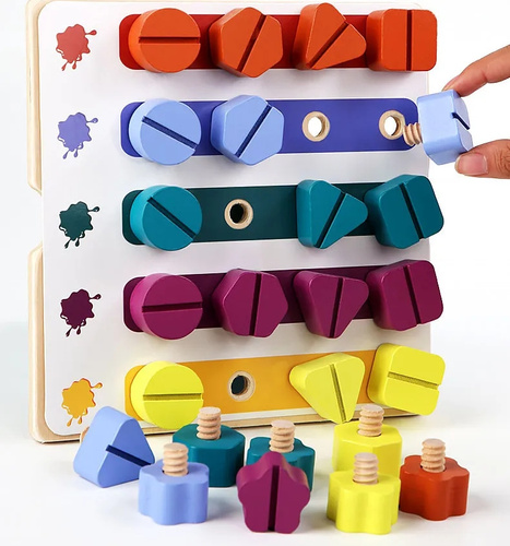 Drewniana Zabawka Wkręty Różne Kolory Nauka Manualna Przez Zabawę