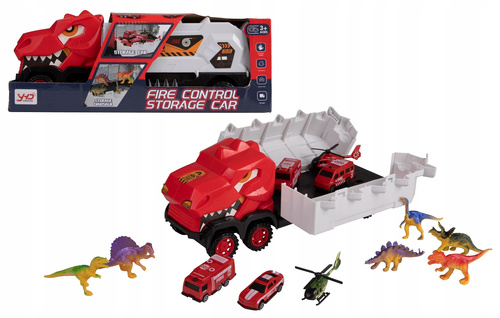 AUTO DINOZAUR STRAŻACKIE POJAZDY+ FIGURKI DINOZAURÓW