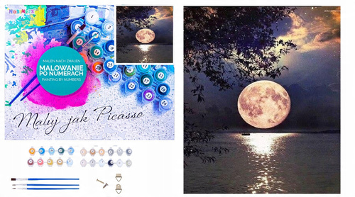 Malowanie Po Numerach Księżyc W Pełni Nad Jeziorem 50X40 Z Ramą