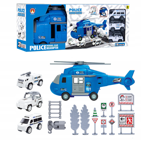 Helikopter Z 3 Autami Policyjnymi Otwierany Helikopter Duży Zestaw