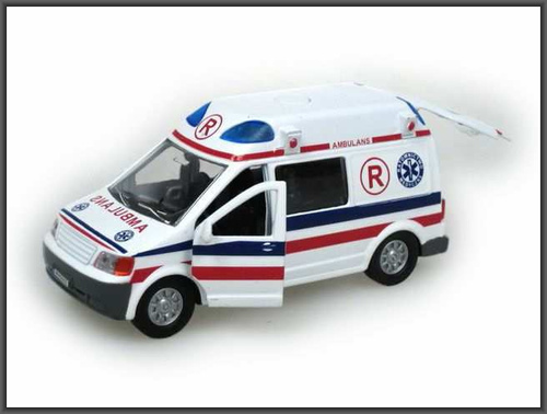 Auto Metalowe Van Karetka Pogotowie ze światłem i dźwiękiem