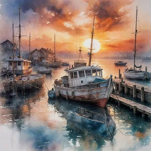 Diamentowa Mozaika Kuter W Przystani 30x40 Cm Kreatywne Diamenty