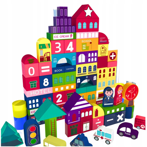 DREWNIANE KLOCKI DLA DZIECI W WIADERKU DO ZABAWY 100 ELEMENTÓW