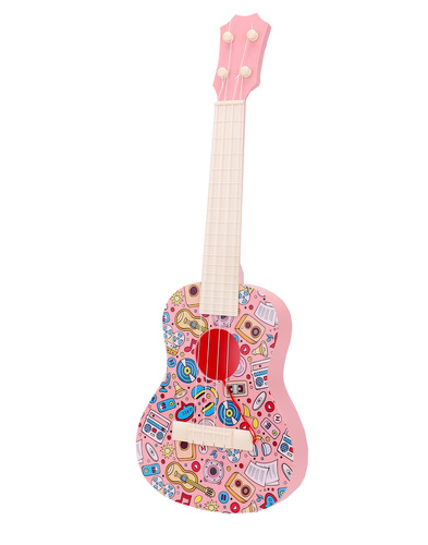 Ukulele Zabawkowe Różowe W Wzory Nauka Gry Na Instrumencie Muzycznym