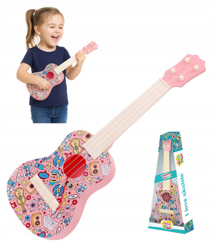 Ukulele Zabawkowe Różowe W Wzory Nauka Gry Na Instrumencie Muzycznym