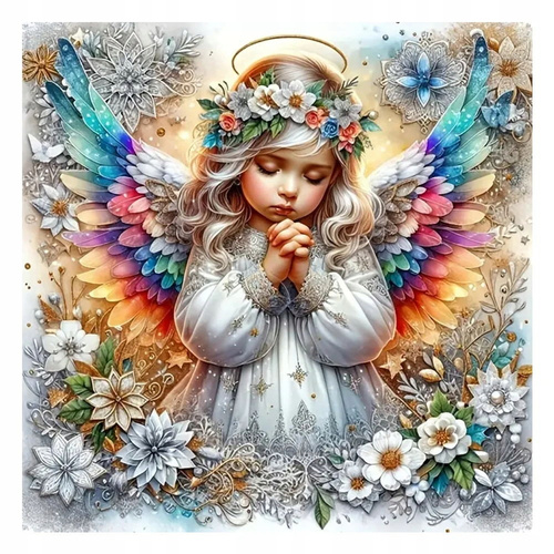 Malowanie Po Numerach Aniołek Z Tęczowymi Skrzydłami 50X40 Z Ramą Kreatywne