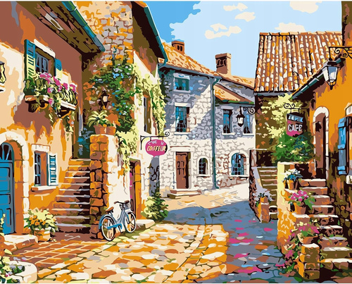 Malowanie Po Numerach Kamienna Uliczka We Włoszech 50X40Cm Z Ramą Kreatywne