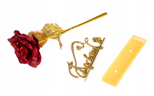 CZEROWNA WIECZNA RÓŻA ZE ZŁOTĄ ŁODYGĄ NAPIS KOCHAM CIĘ PREZENT WALENTYNKI