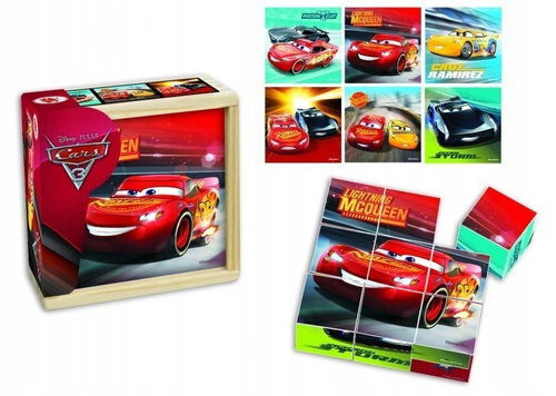 Klocki Puzzle drewniane Cars 6 obrazków Oryginalne