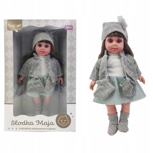 Lalka Słodka Maja Z Szarym Płaszczem, Rękawiczkami I Czapeczką Zabawka