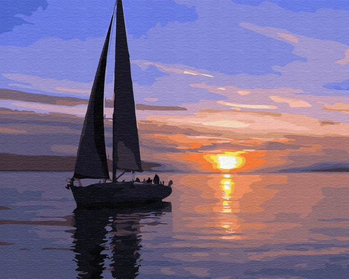 Malowanie Po Numerach Żaglówka Na Oceanie O Zachodzie Słońca 50X40 Z Ramą