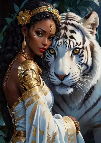 Diamentowa Mozaika Kobieta Z Tygrysem 30x40 Cm Kreatywne Diamenty