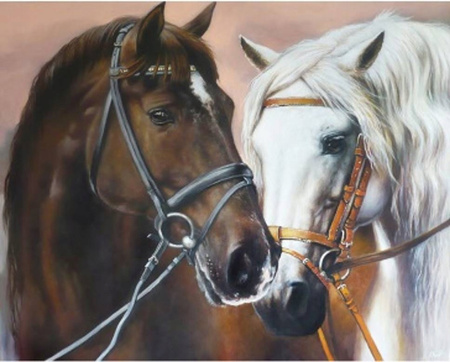 Diamentowa Mozaika Portret Dwóch Koni 30x40Cm Kreatywne Diamenty