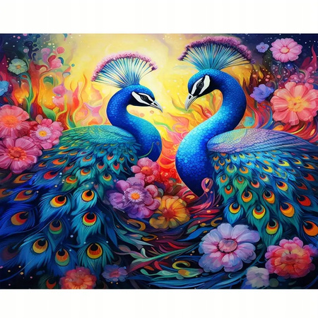 Diamentowa Mozaika Dwa Pawie W Kwiatach 30X40 Cm Kreatywne Diamenty
