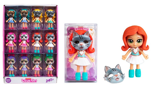 LALECZKA LITTLE GIRL W KOCIEJ MASCE, pak 288 
różne wzory i kolory laleczek, display 12, 
wymiar laleczki: 4,7 x 9 cm, 
wymiar kartonika: 10,2 x 4,5 x 5,5 cm, 
wymiar diplay: 34,5 x 9,3 x 23 cm