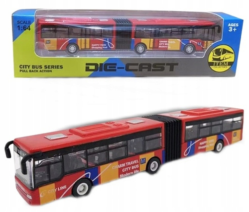 Auto Metalowe Autobus Czerwony Przegubowy Mechanizm Pull-Back