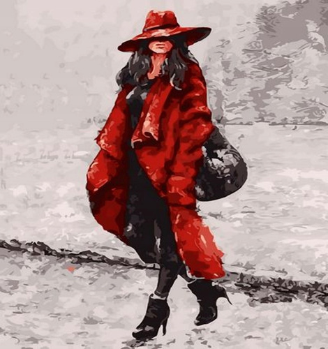 Malowanie Po Numerach Kobieta W Czerwonym Płaszczu 50X40Cm Z Ramą Kreatywne