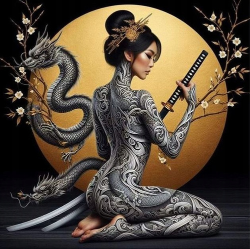 Diamentowa Mozaika Kobieta Wojowniczka Yakuza 30x40 Cm Kreatywne Diamenty