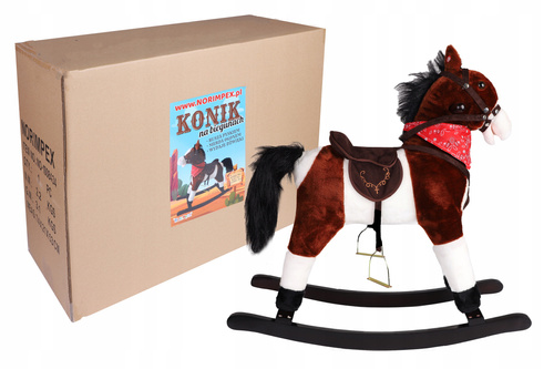 Konik Koń Na Biegunach Ciemno Brązowy Z Muzyką Rżenie Ruch Ogonem