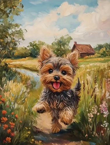 Diamentowa Mozaika Pies York Biegnący Polaną 30x40 Cm Kreatywne Diamenty